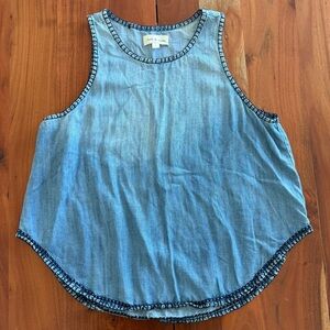 cloth & stone washed blue denim-look tank with contrast trim